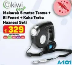 KİWİ PETS MAKARALI 5 METRE TASMA+ EL FENERLİ+ KAKA TORBA HAZNESİ SETİ